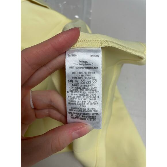 TED BAKER Nistee Skater Dress Cap Sleeve High Neck Pleat Lemon Women's 1 US4 - Picture 12 of 13